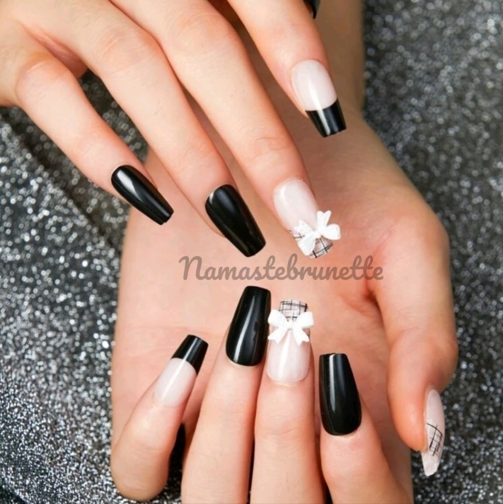 2/$16 3D Bows & Pearls Coffin Press on Nails